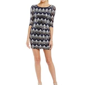 Crystal Doll blue silver white Sequin Bodycon Cocktail Mini Dress sz Medium